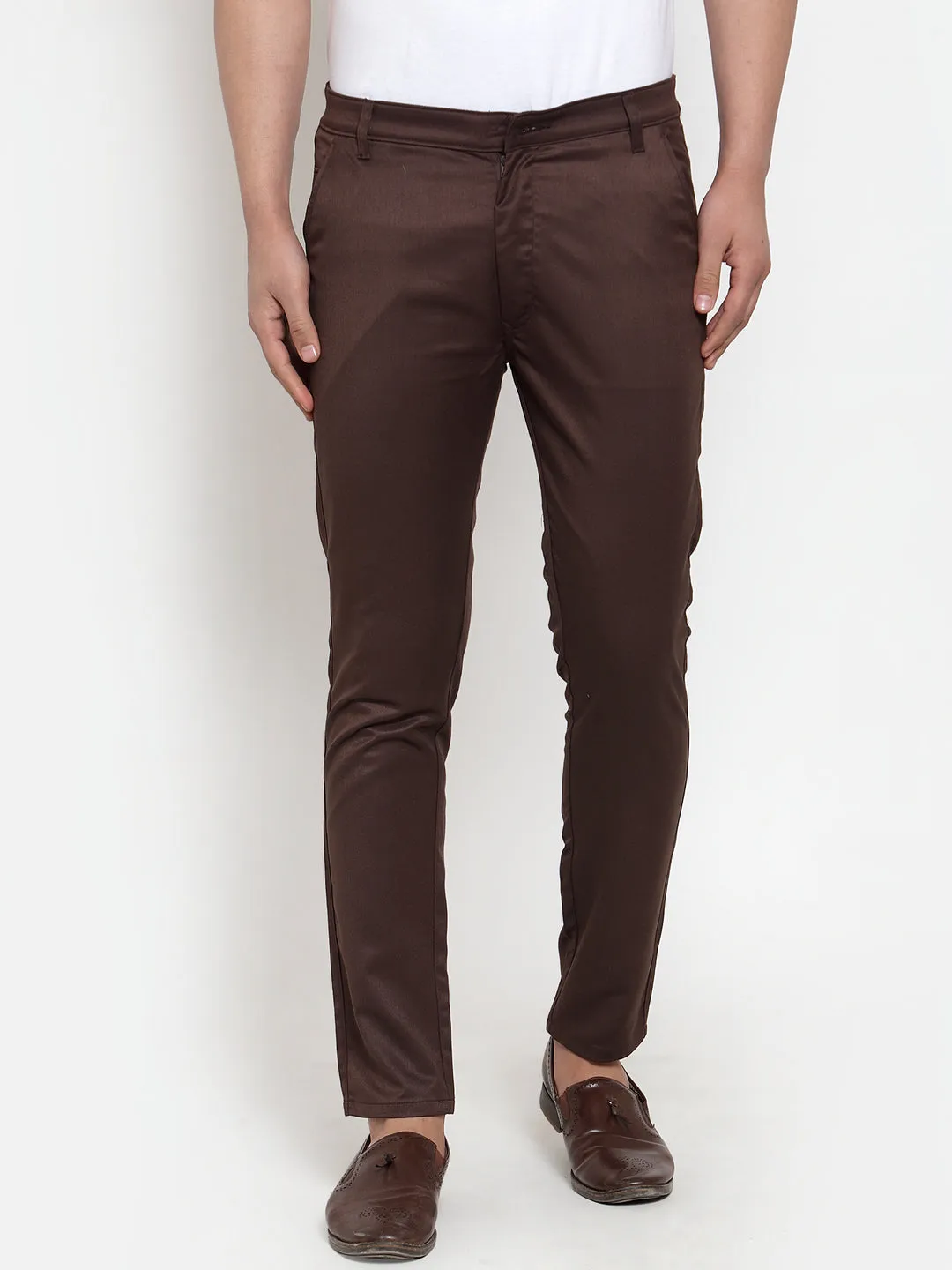 Men's Brown Solid Formal Trousers ( FGP 253Coffee ) - Jainish