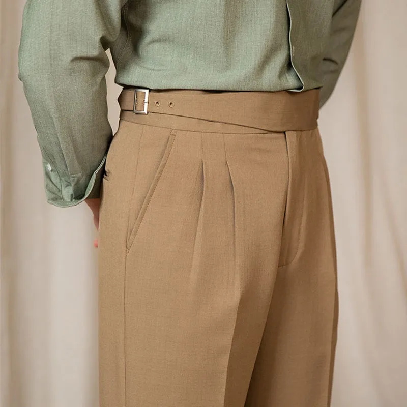 Mens Business Mid-high Waist Casual Trousers