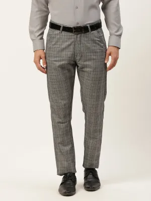 Men's Cotton Blend Black & Off White Checked Formal Trousers - Sojanya