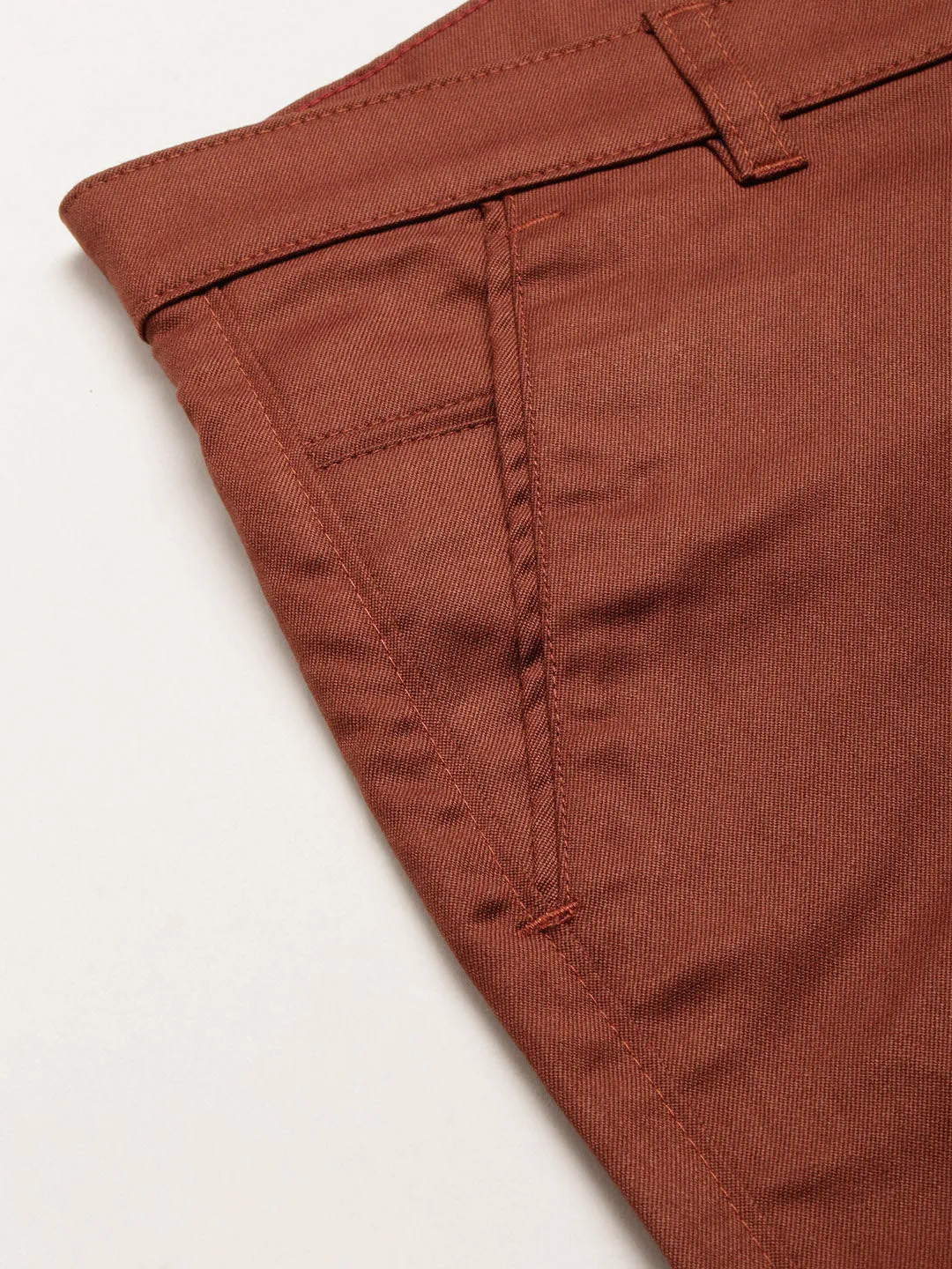 Men's Cotton Blend Rust Solid Formal Trousers - Sojanya