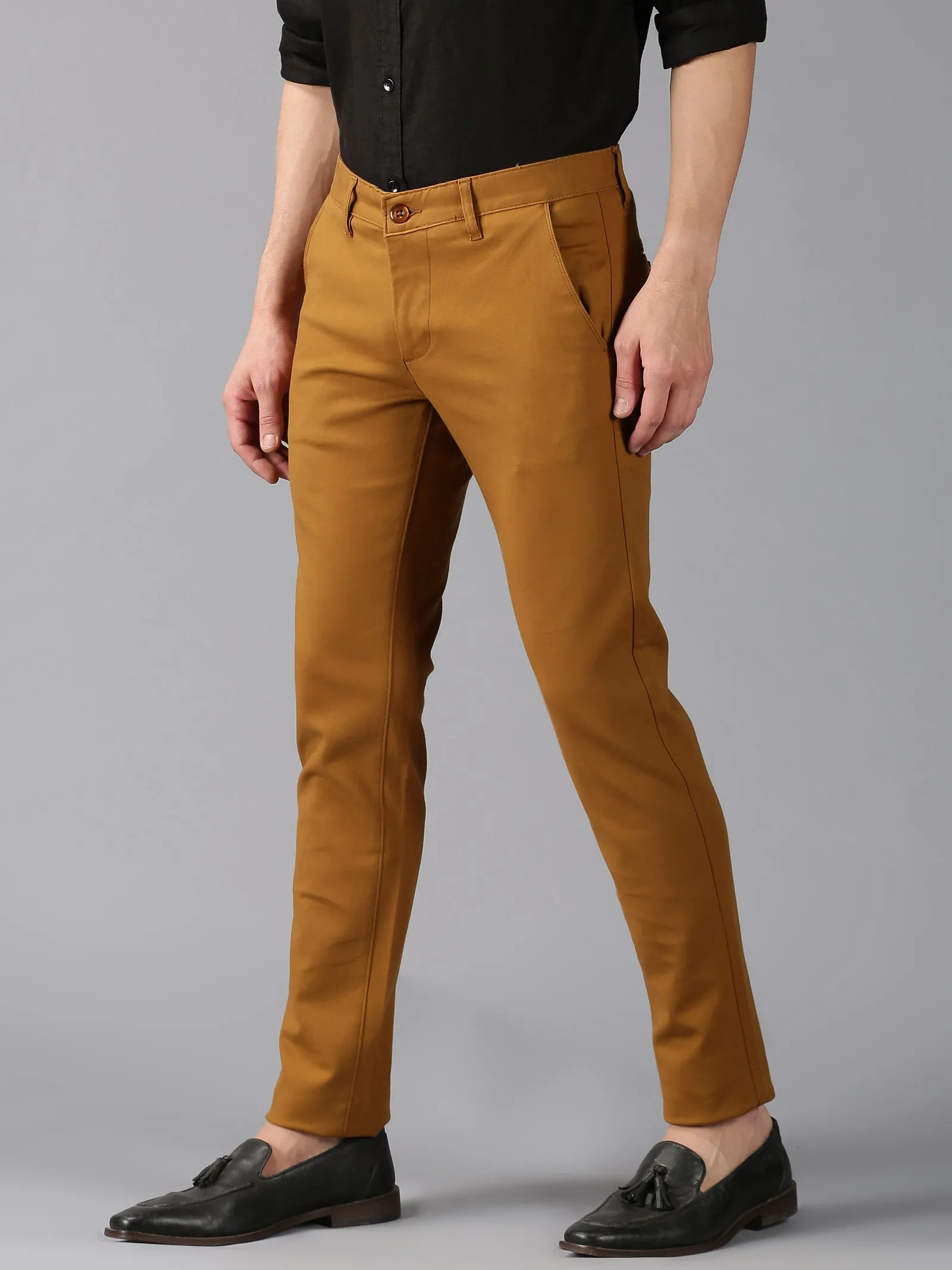 MEN'S KHAKI SOLID SLIM FIT TROUSER