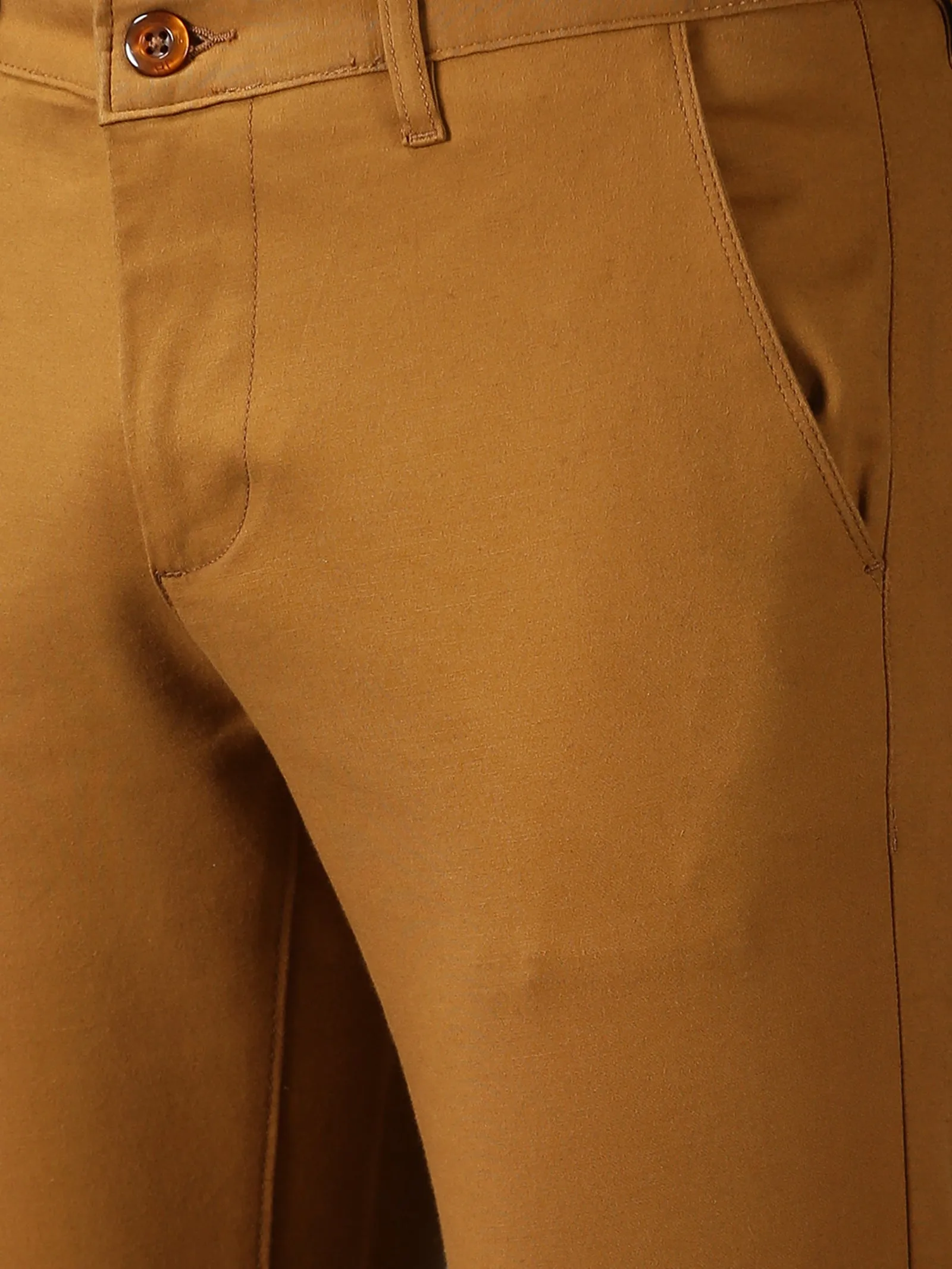 MEN'S KHAKI SOLID SLIM FIT TROUSER