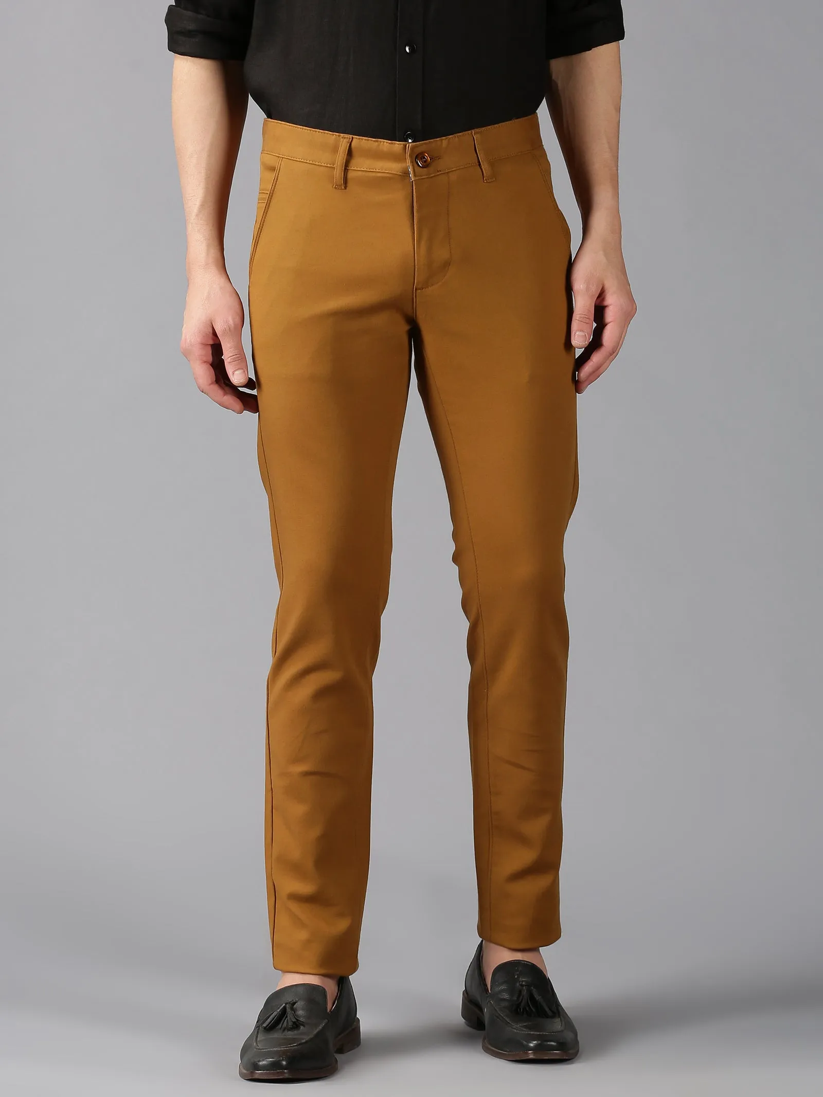 MEN'S KHAKI SOLID SLIM FIT TROUSER