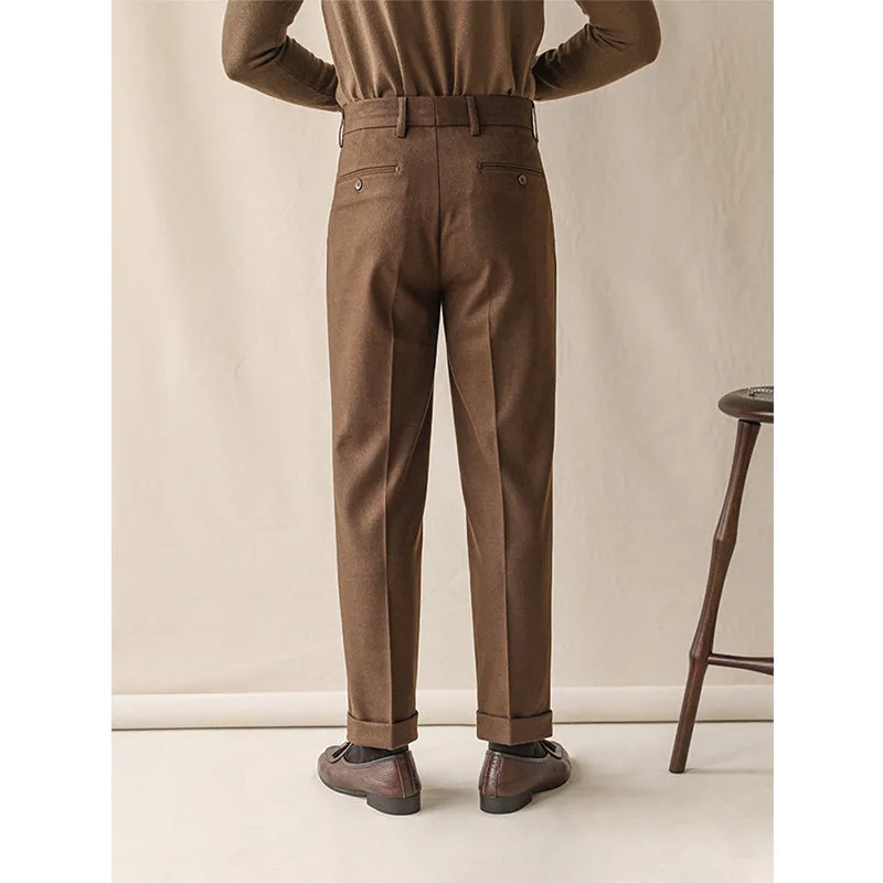 Men's Retro High Waist Business Straight Slim Trousers