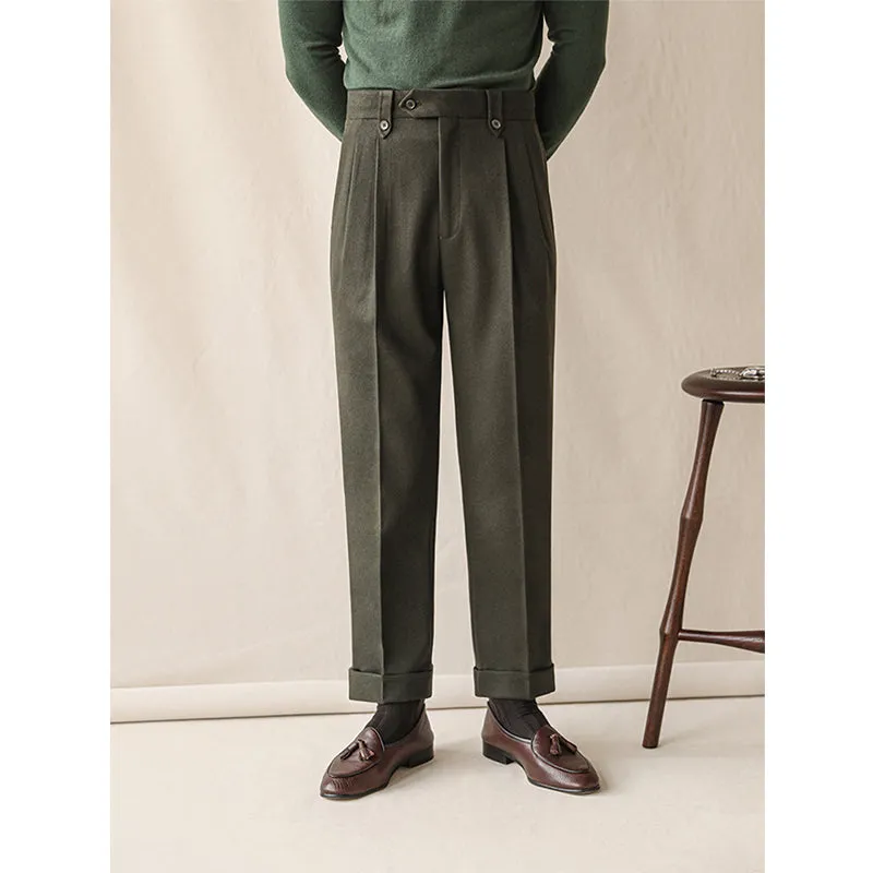 Men's Retro High Waist Business Straight Slim Trousers