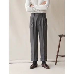 Men's Retro High Waist Business Straight Slim Trousers