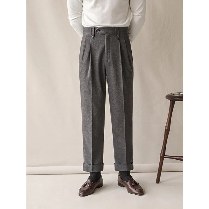 Men's Retro High Waist Business Straight Slim Trousers