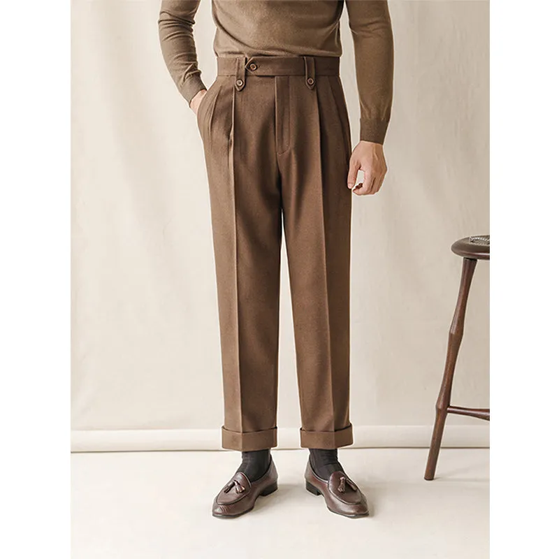 Men's Retro High Waist Business Straight Slim Trousers