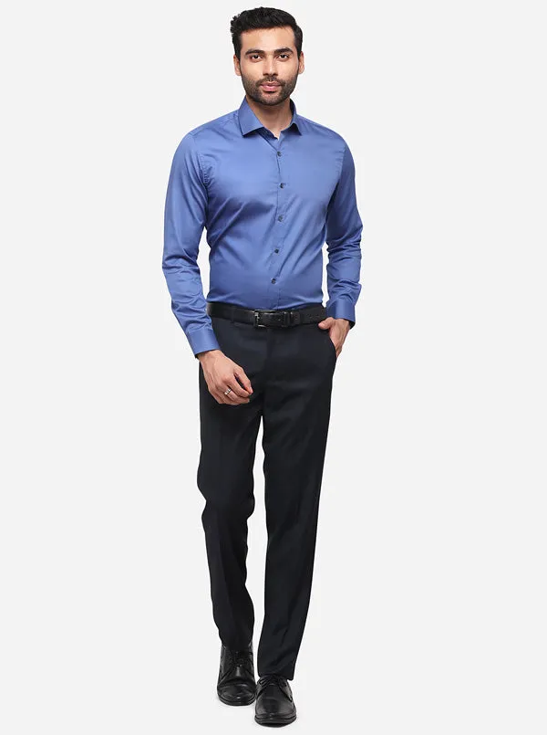 Navy Blue Slim Fit Solid Formal Trouser | JadeBlue