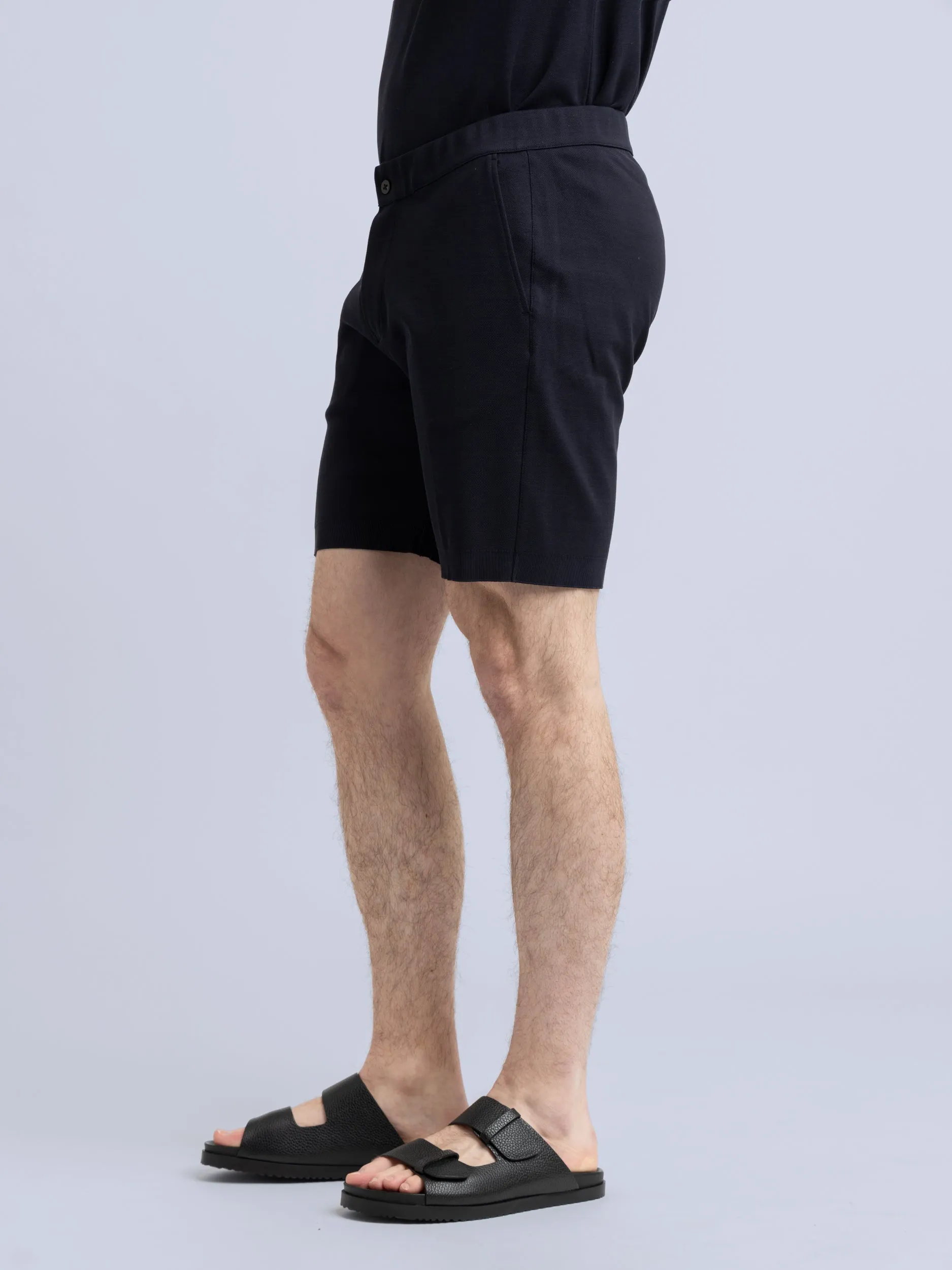 Navy Cotton Piqué Shorts