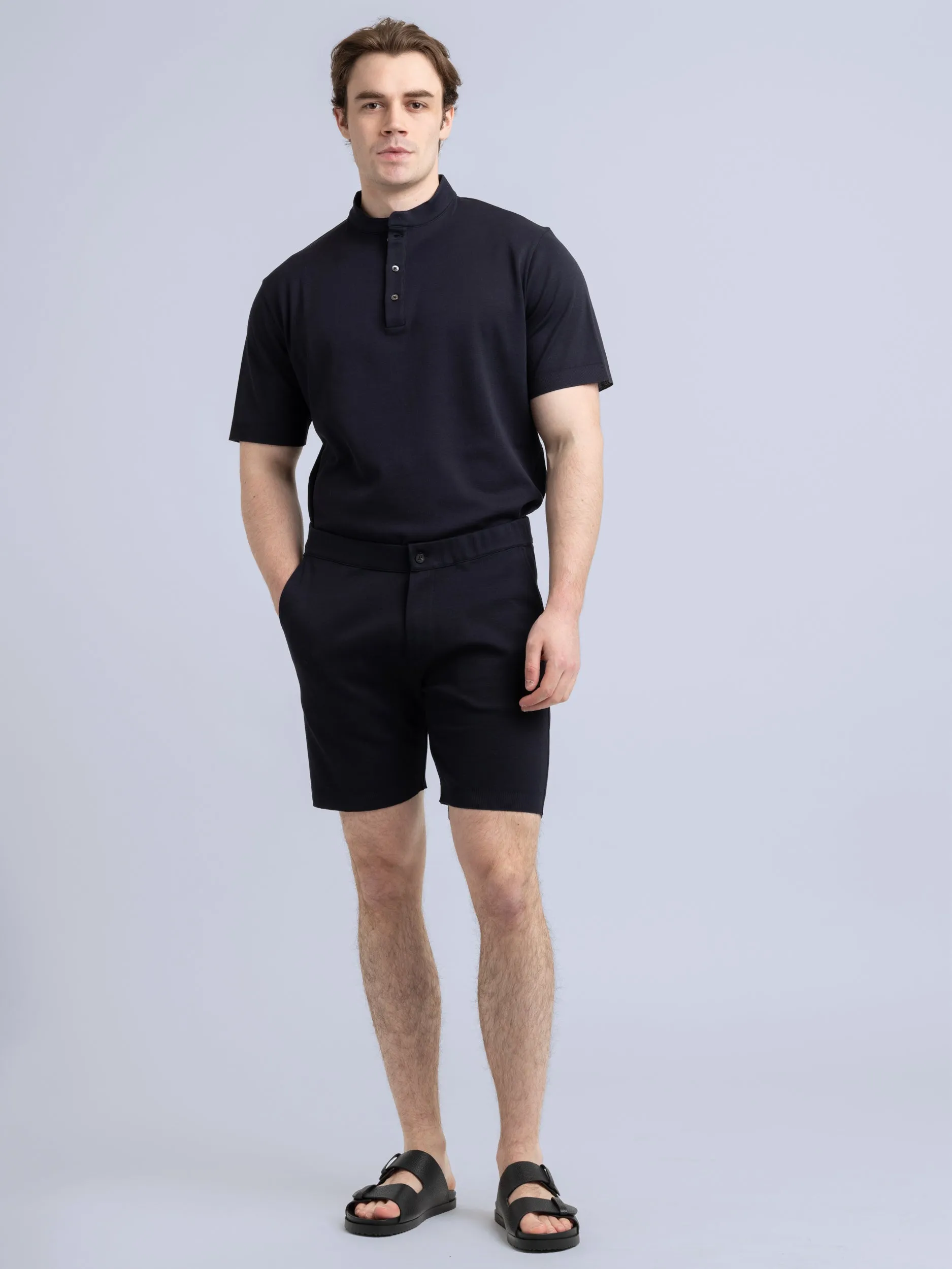 Navy Cotton Piqué Shorts