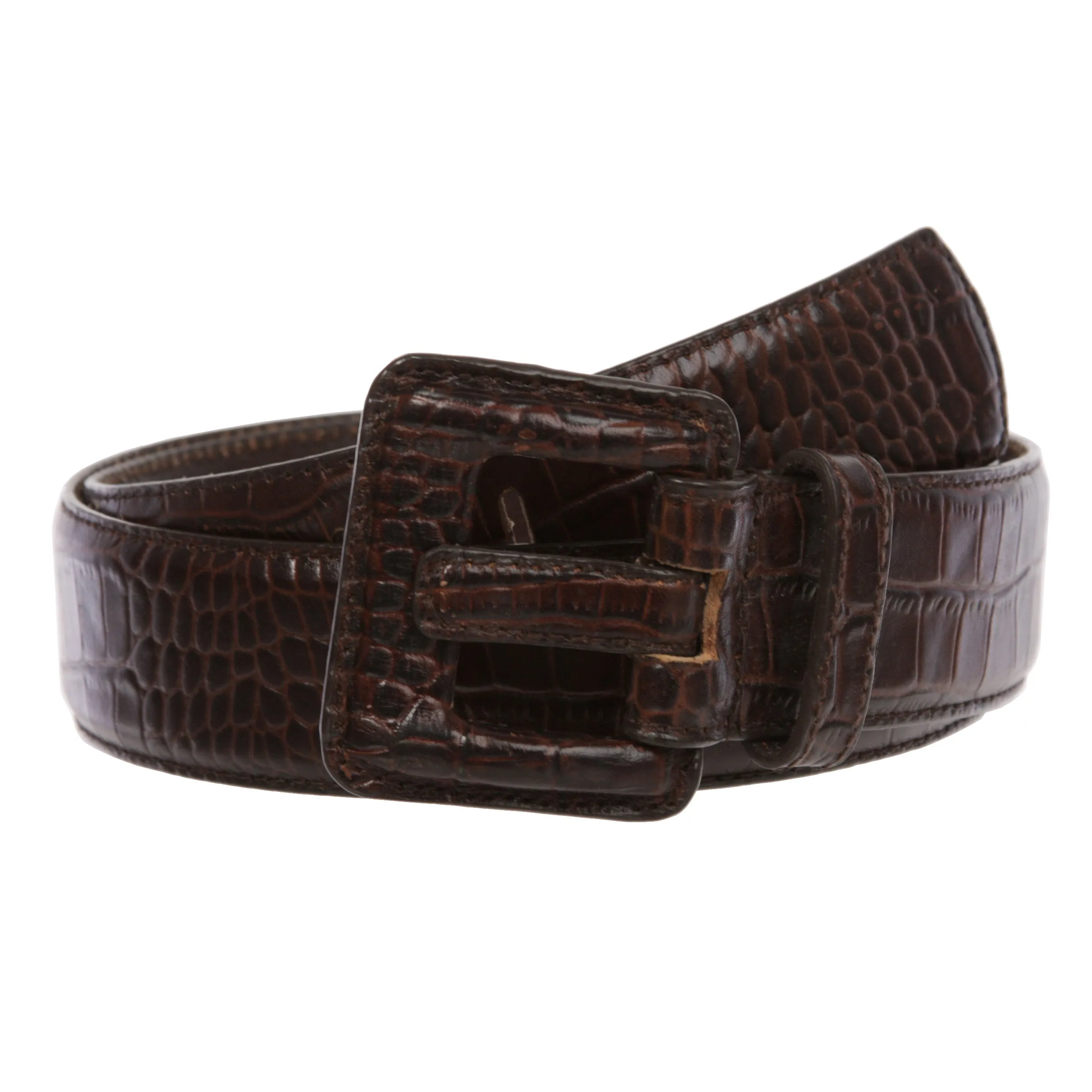 OnlineBelts Women Faux Embossed Alligator Full Grain Leather Square Belt