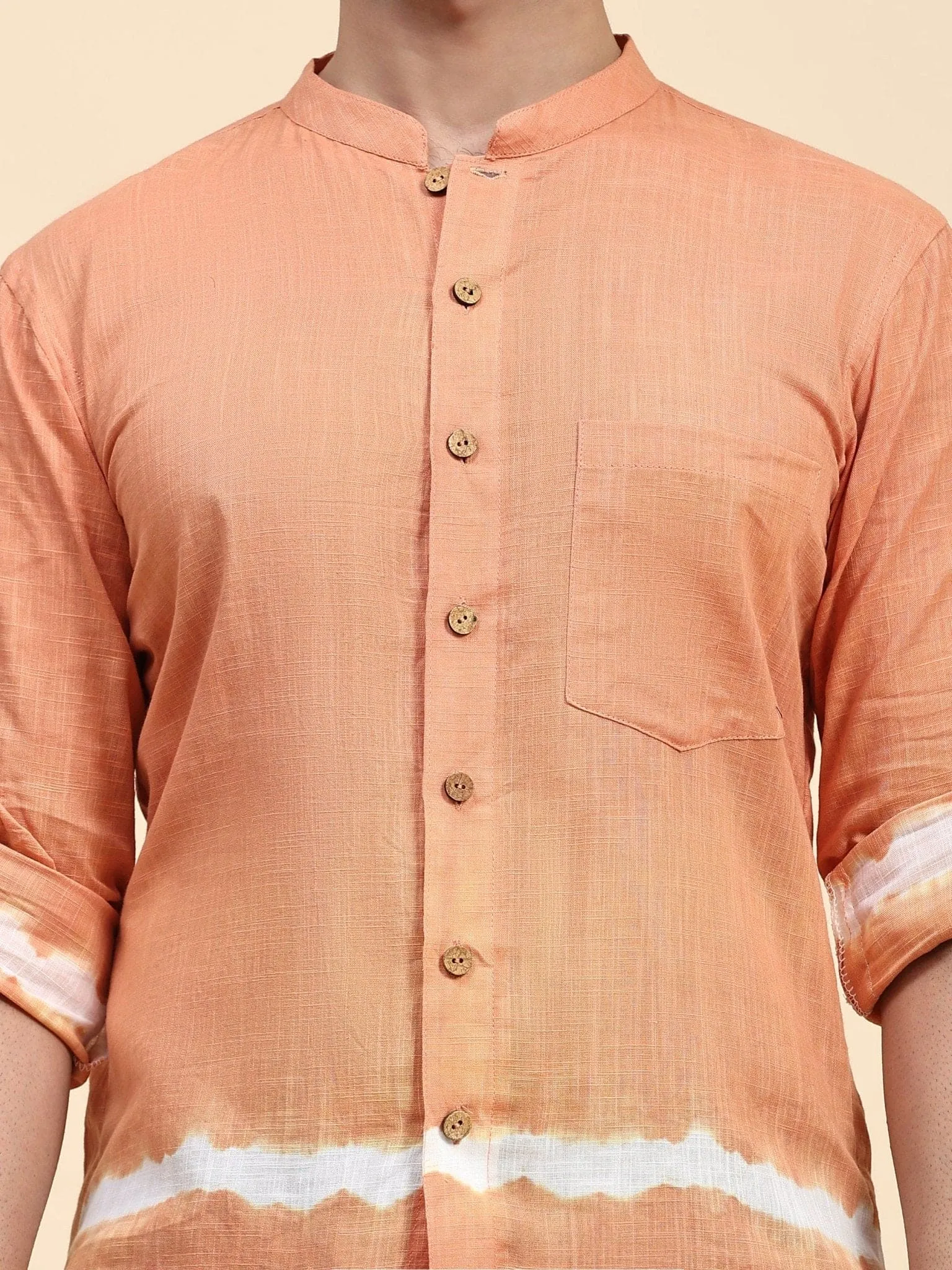 Orange Hand Dyed Cotton Men Shirt