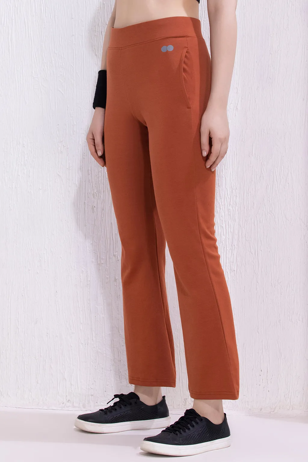 Orange High-Rise Flared Yoga Pants with Side Pockets