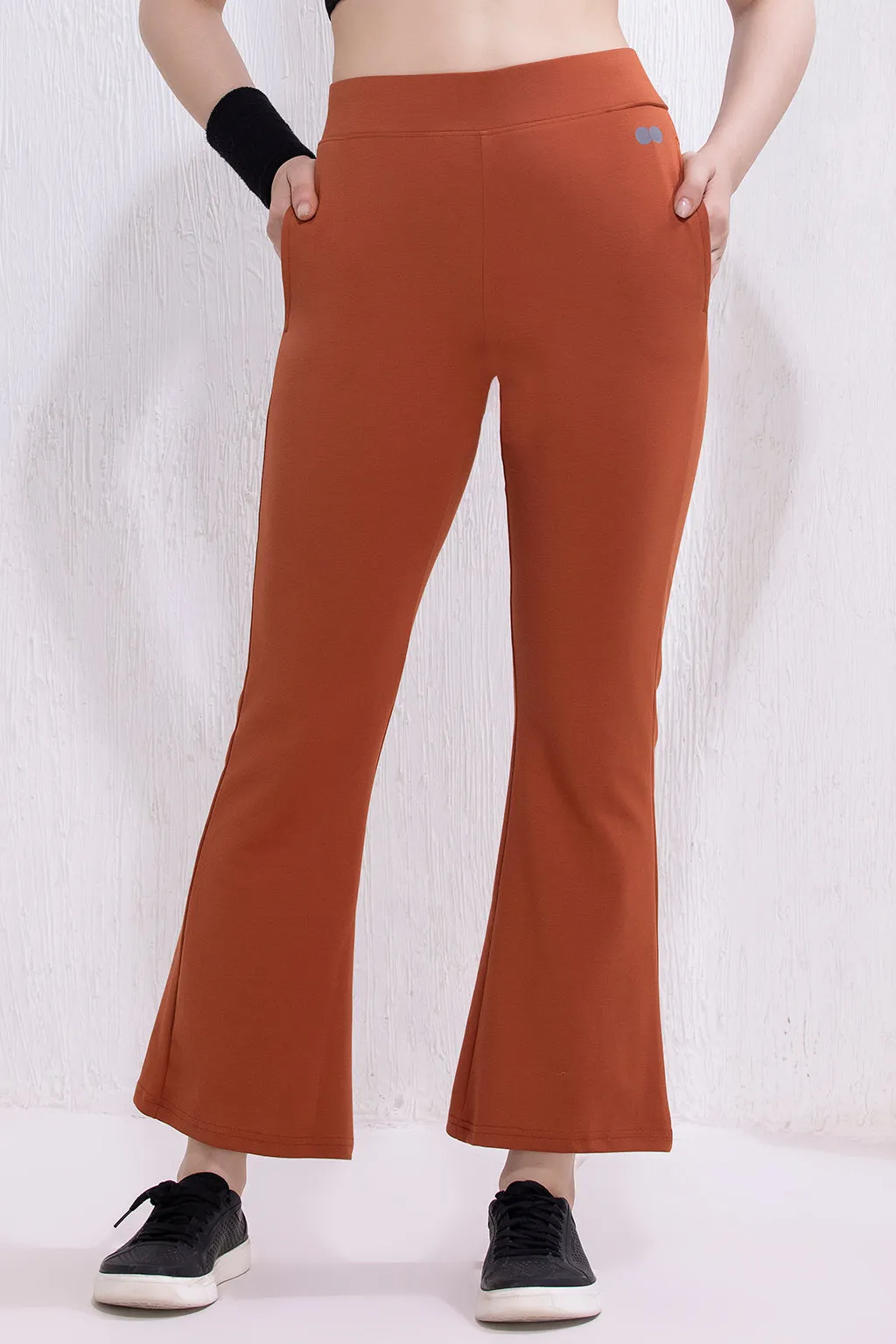 Orange High-Rise Flared Yoga Pants with Side Pockets