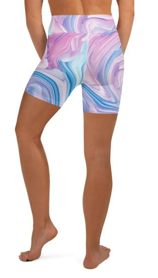 Pink & Blue Marble Yoga Shorts