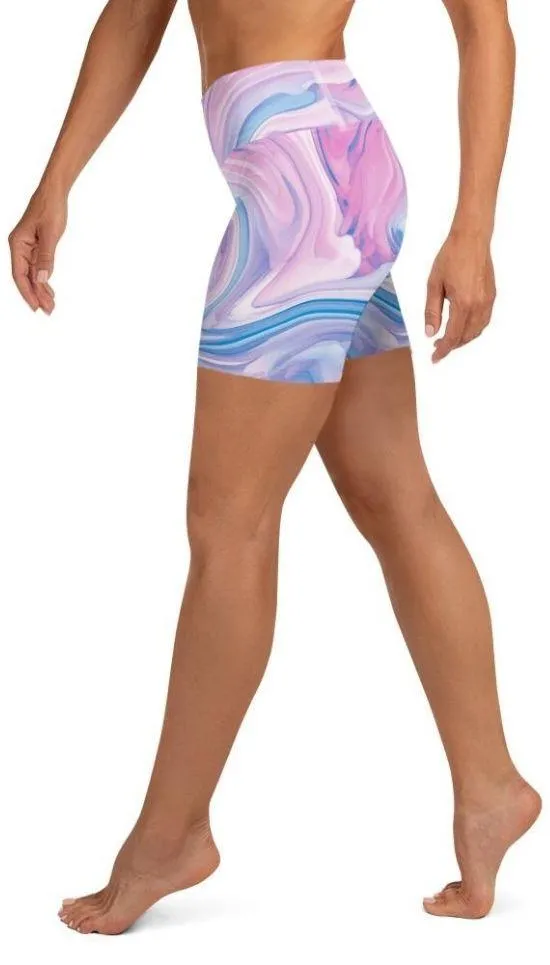 Pink & Blue Marble Yoga Shorts