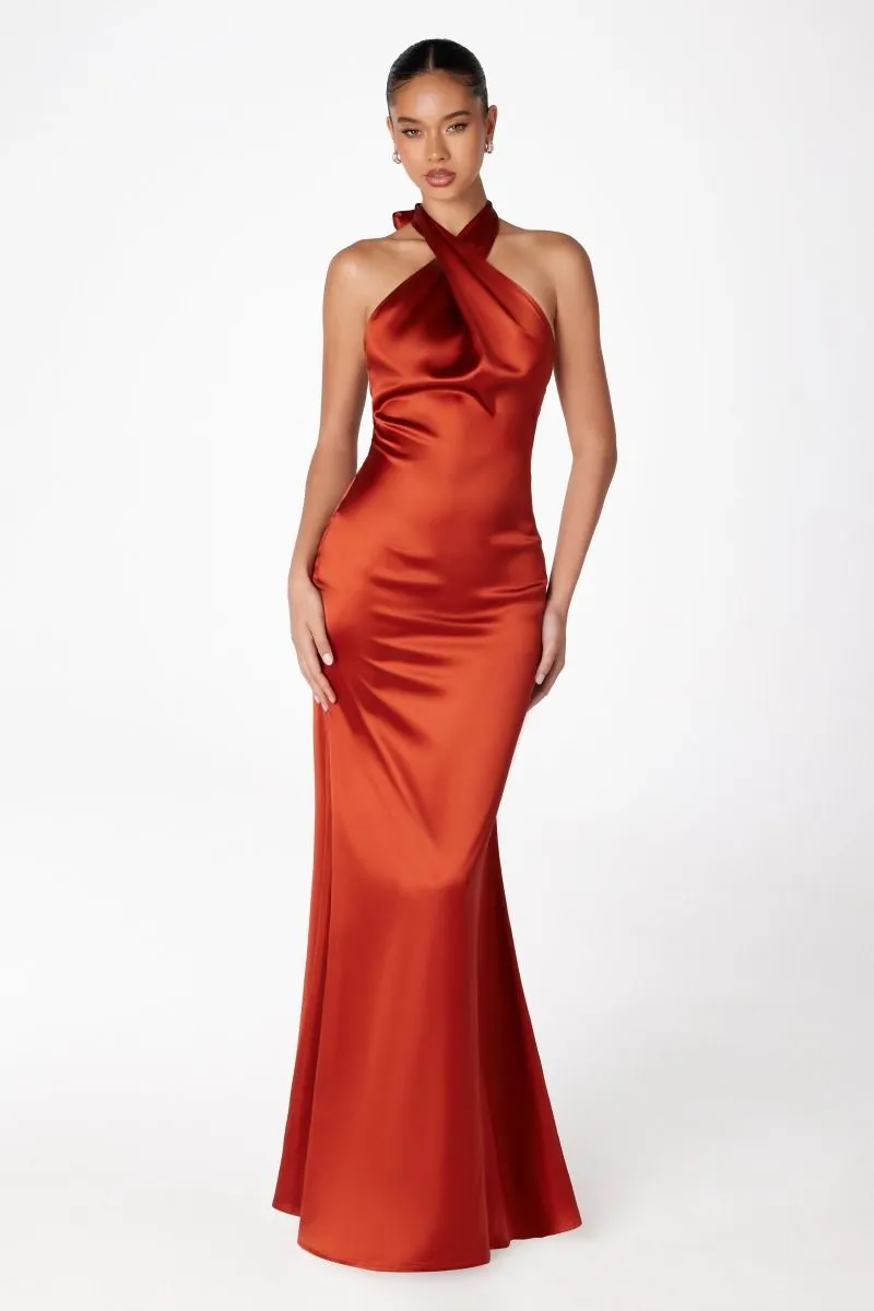 RAINEY Silky Low Back Halter Neck Prom & Formal Dress