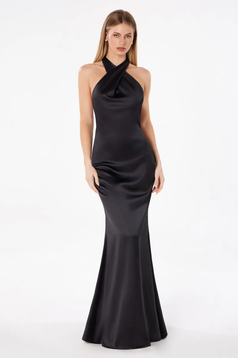 RAINEY Silky Low Back Halter Neck Prom & Formal Dress