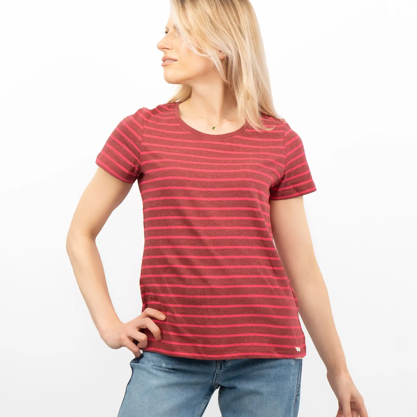 Red Striped Breton Short Sleeve Tops Cotton Jersey T-shirt