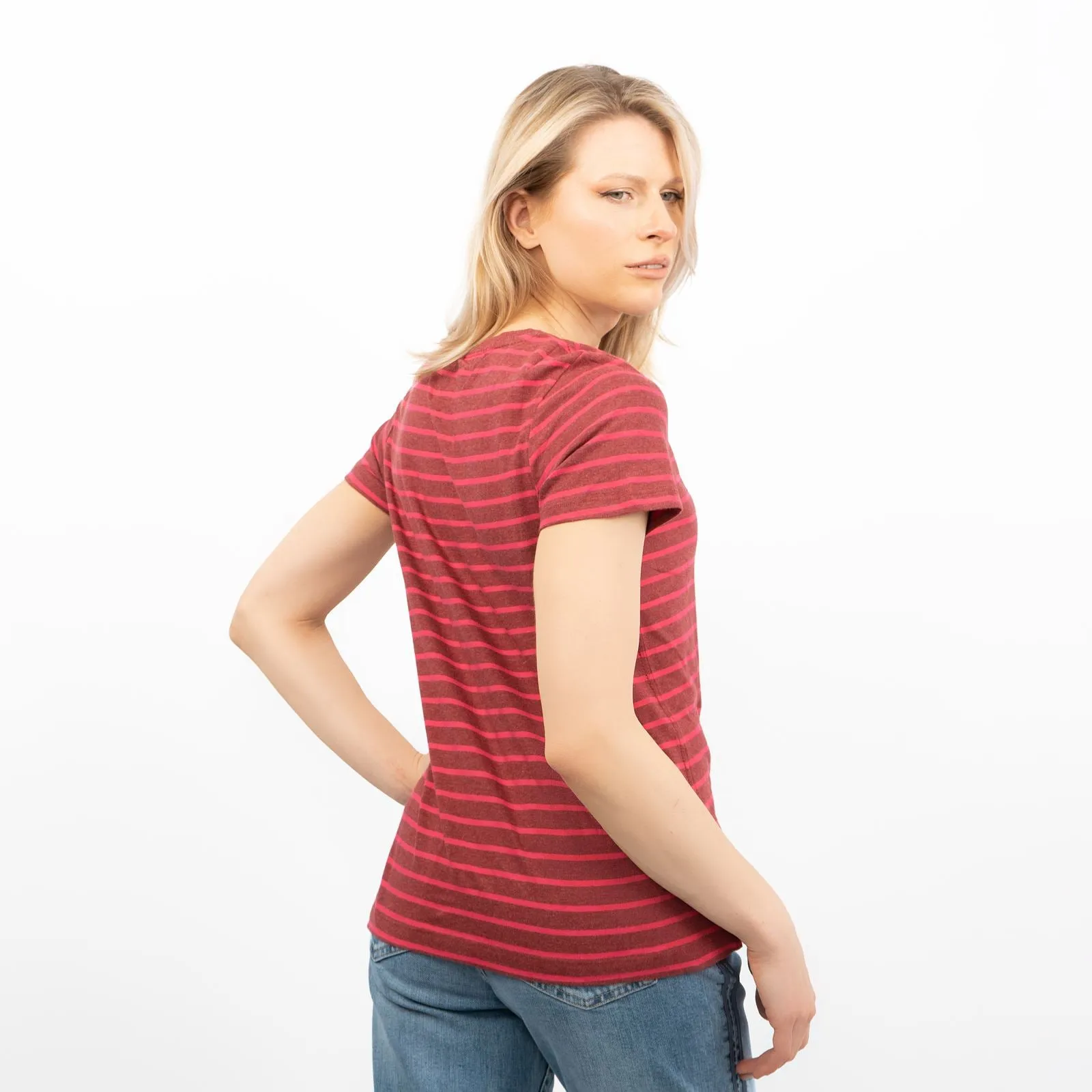 Red Striped Breton Short Sleeve Tops Cotton Jersey T-shirt