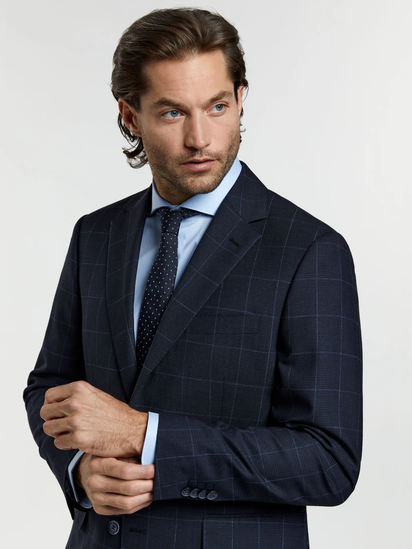 Regular fit business windowpane check wool suit