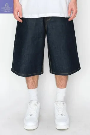 Relaxed Fit Raw Denim Cargo Shorts