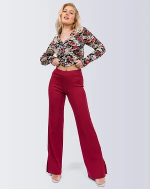 Rib Stretch Trousers in Raspberry Pink | Lana