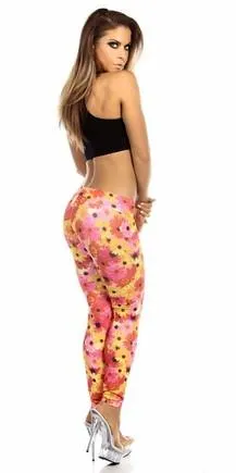 Sexy High Waist Cuff Roll Down Stretch Work Out Athletic Leggings - Sunflower