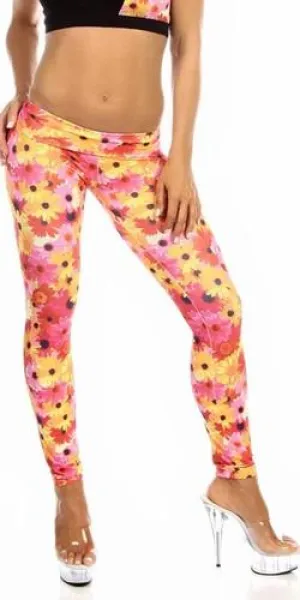 Sexy High Waist Cuff Roll Down Stretch Work Out Athletic Leggings - Sunflower