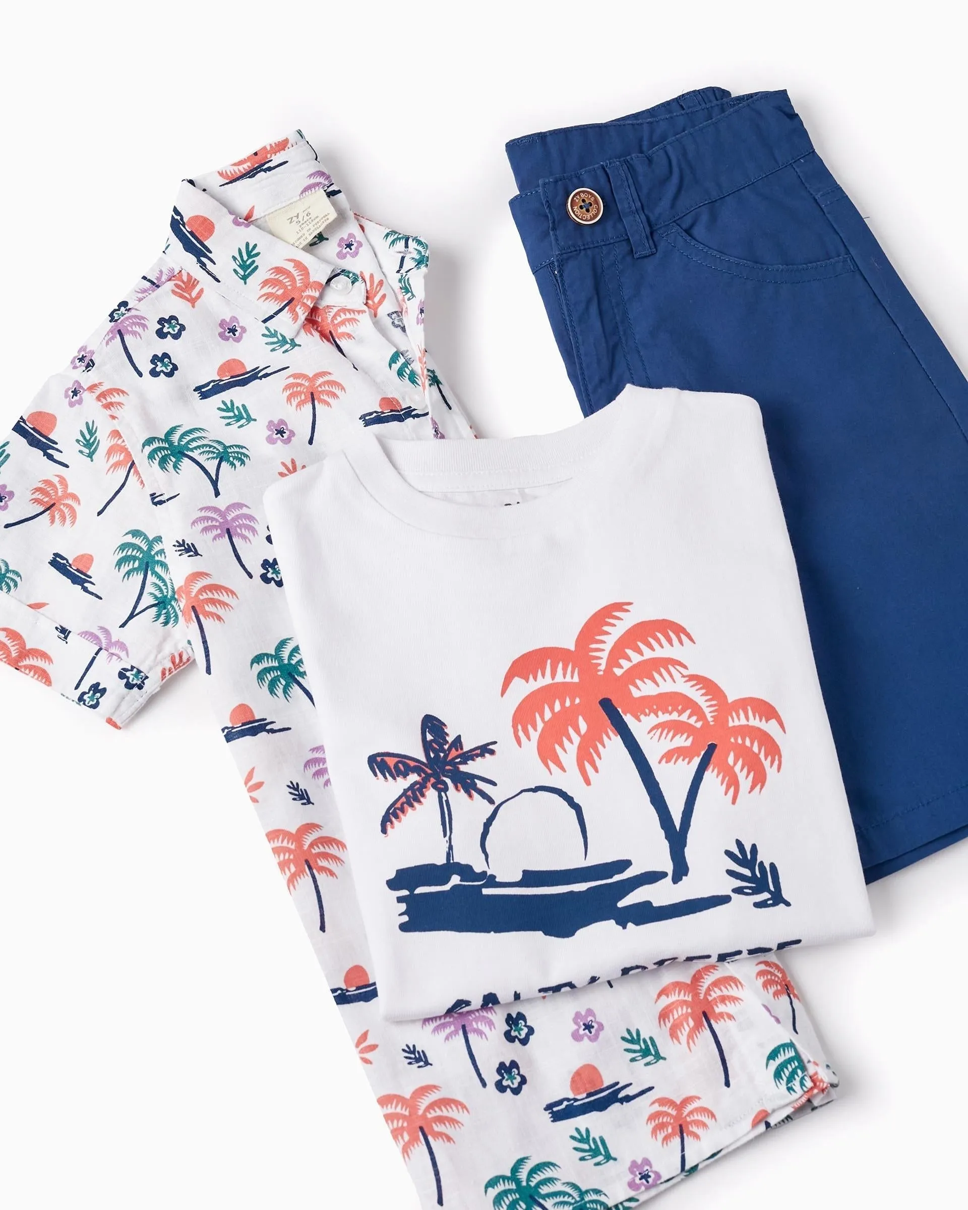 Shirt   T-shirt   Shorts for Boys 'Palm Trees', White/Blue