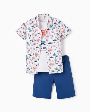 Shirt   T-shirt   Shorts for Boys 'Palm Trees', White/Blue