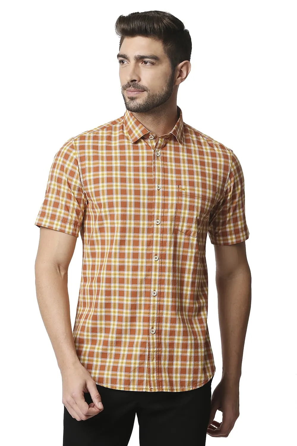 Slim Fit Checks Halfsleeves Shirt