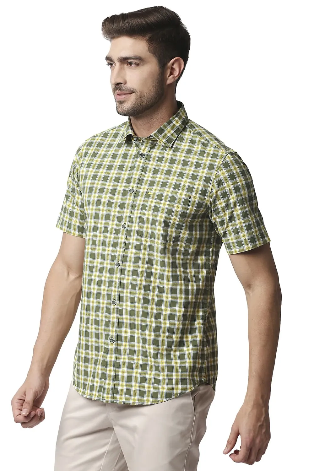 Slim Fit Checks Halfsleeves Shirt