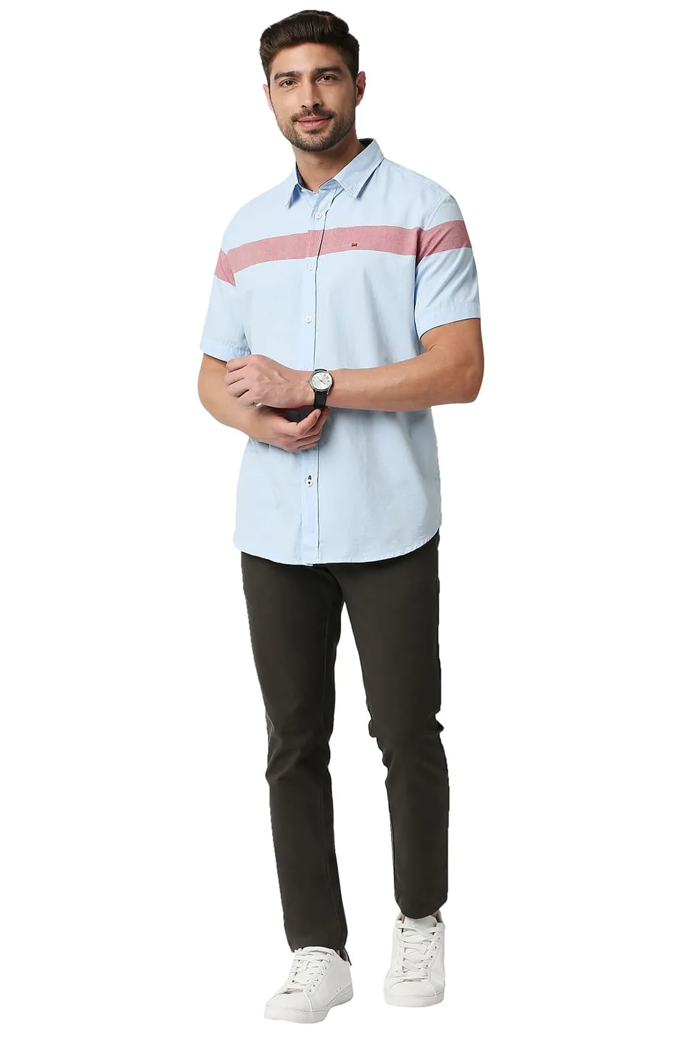 Slim Fit Oxford Eng Horizontal Stripe Halfsleeves Shirt