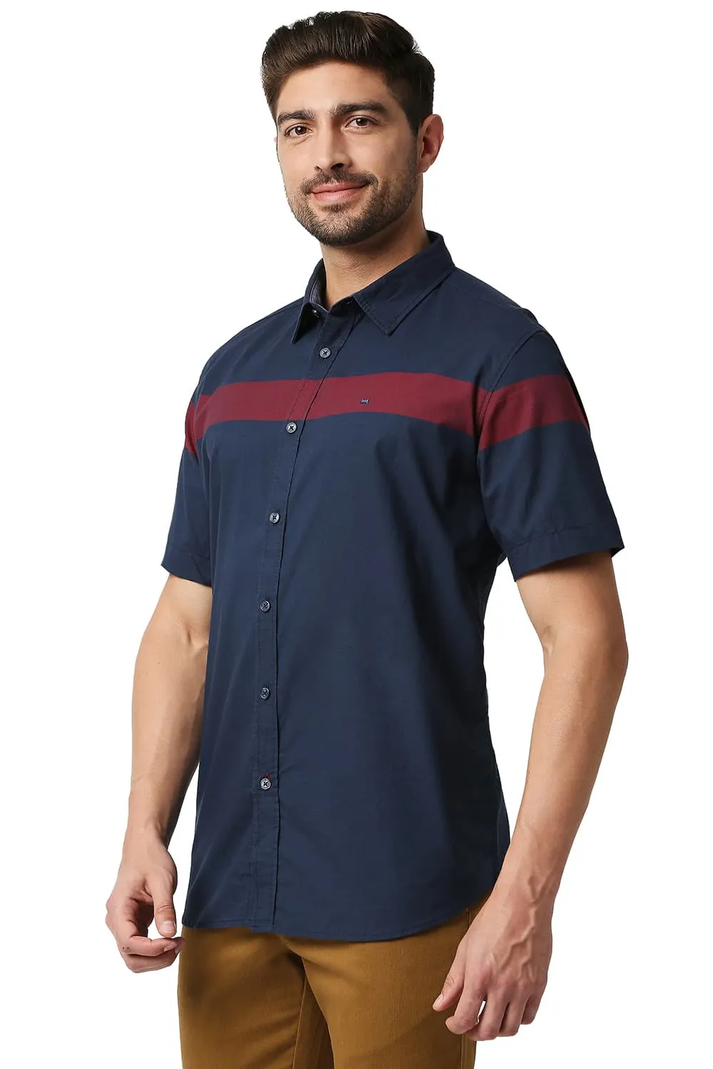 Slim Fit Oxford Eng Horizontal Stripe Halfsleeves Shirt