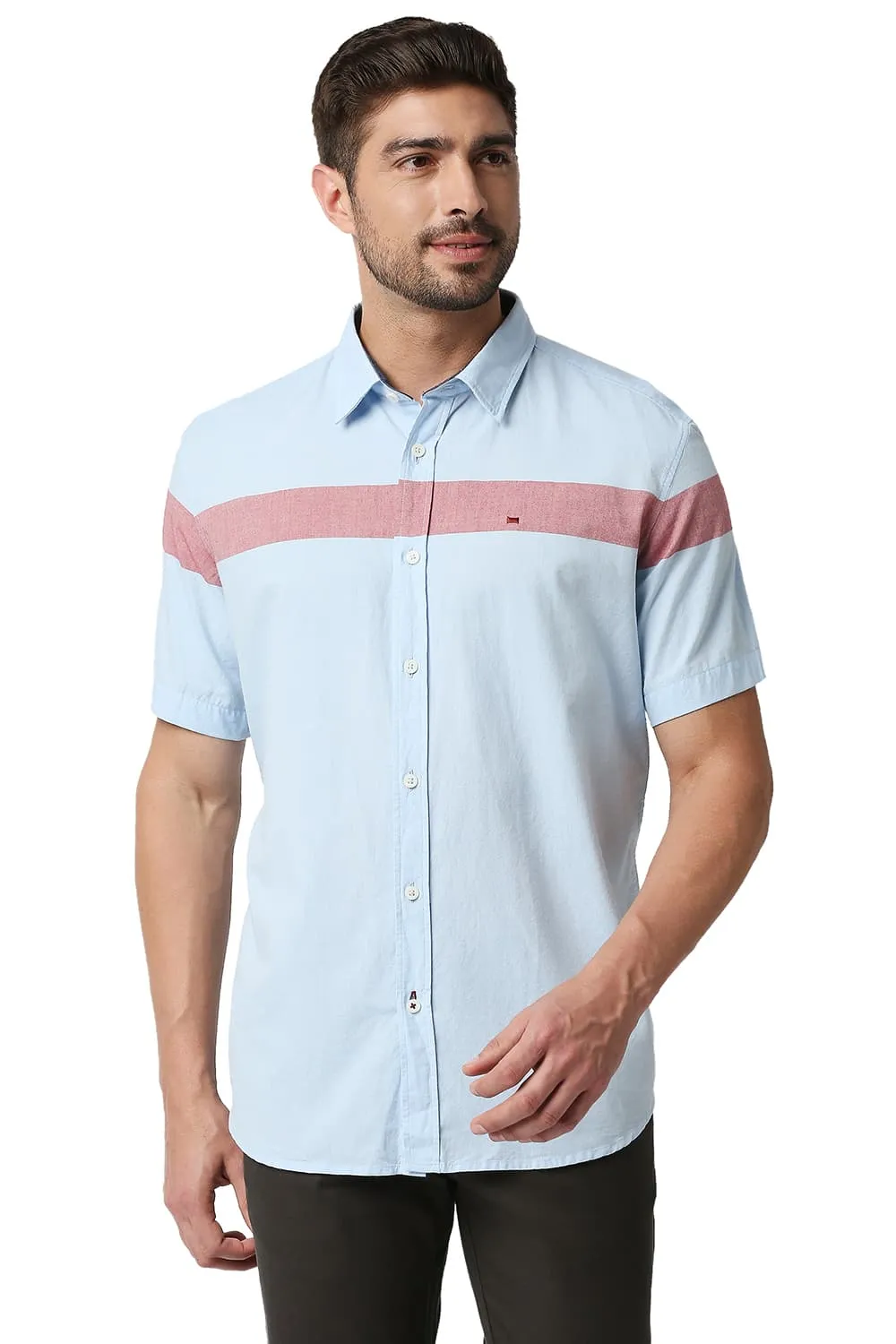 Slim Fit Oxford Eng Horizontal Stripe Halfsleeves Shirt