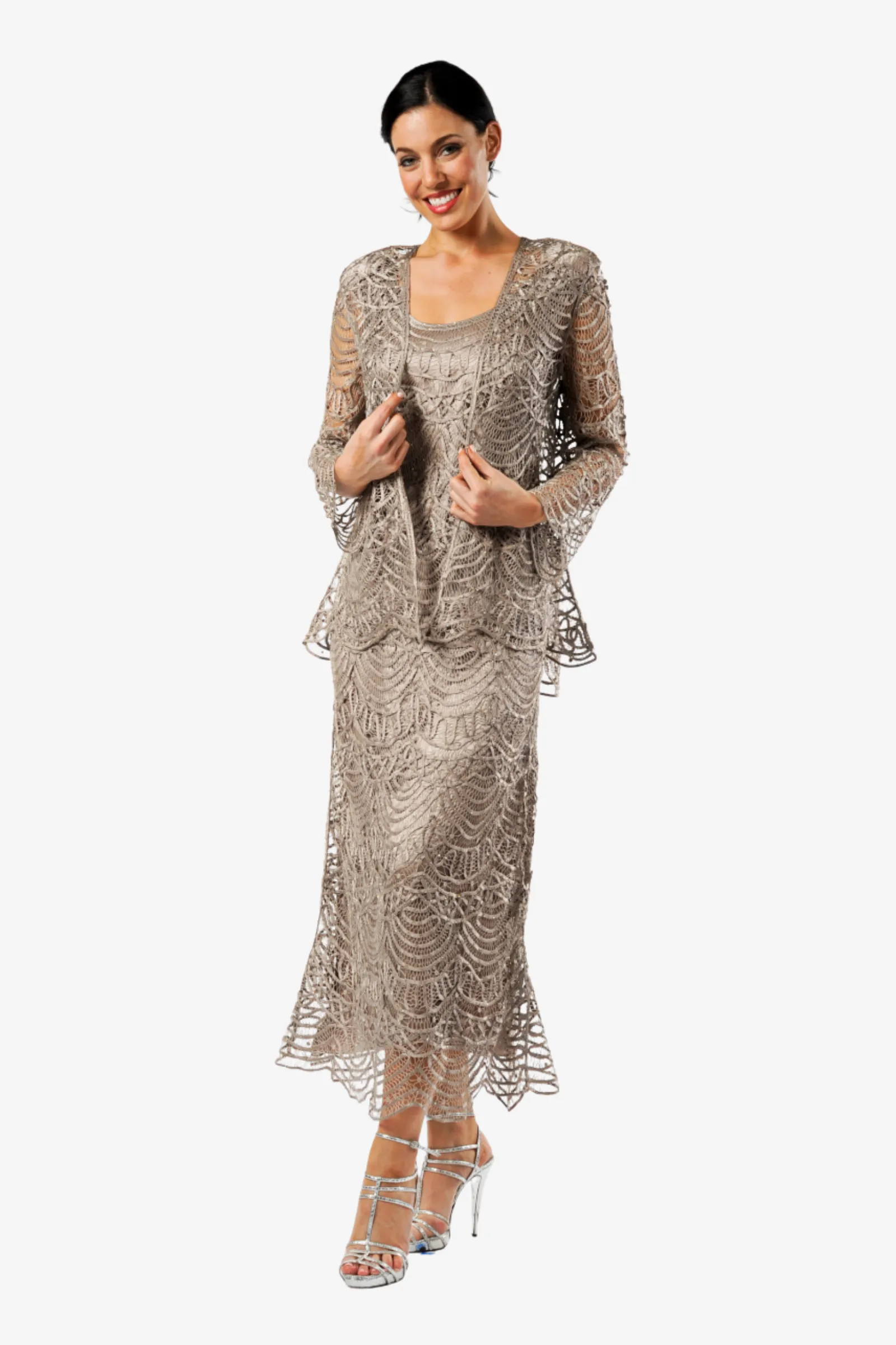 Soulmates C1062 Scallop Hand Crocheted Lace Dress with Jacket Set