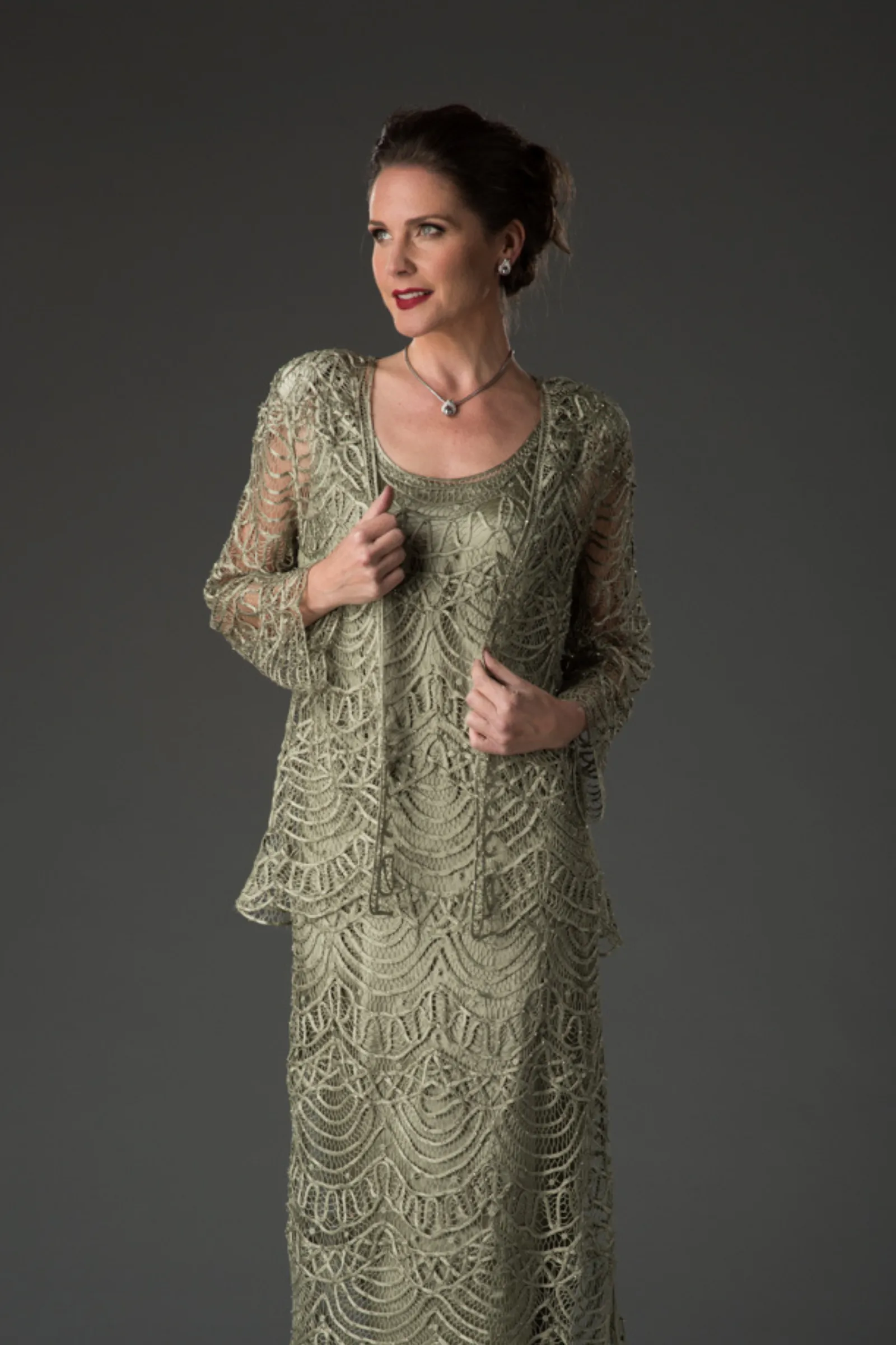 Soulmates C1062 Scallop Hand Crocheted Lace Dress with Jacket Set