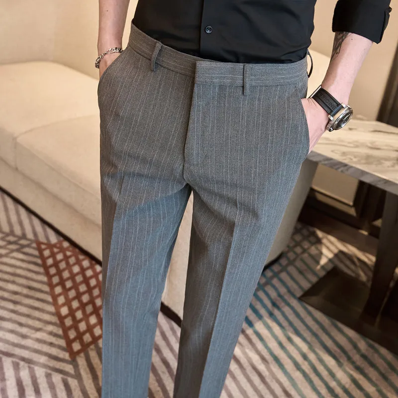 Striped Slim-fit Cropped Suit Trousers