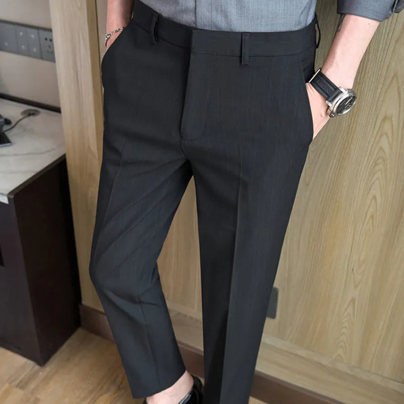 Striped Slim-fit Cropped Suit Trousers