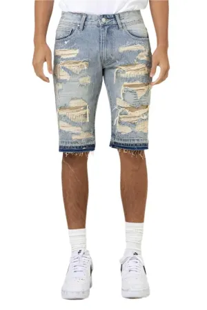 TEEK - Light Sand Tint Heavy Rip & Repair Denim Shorts