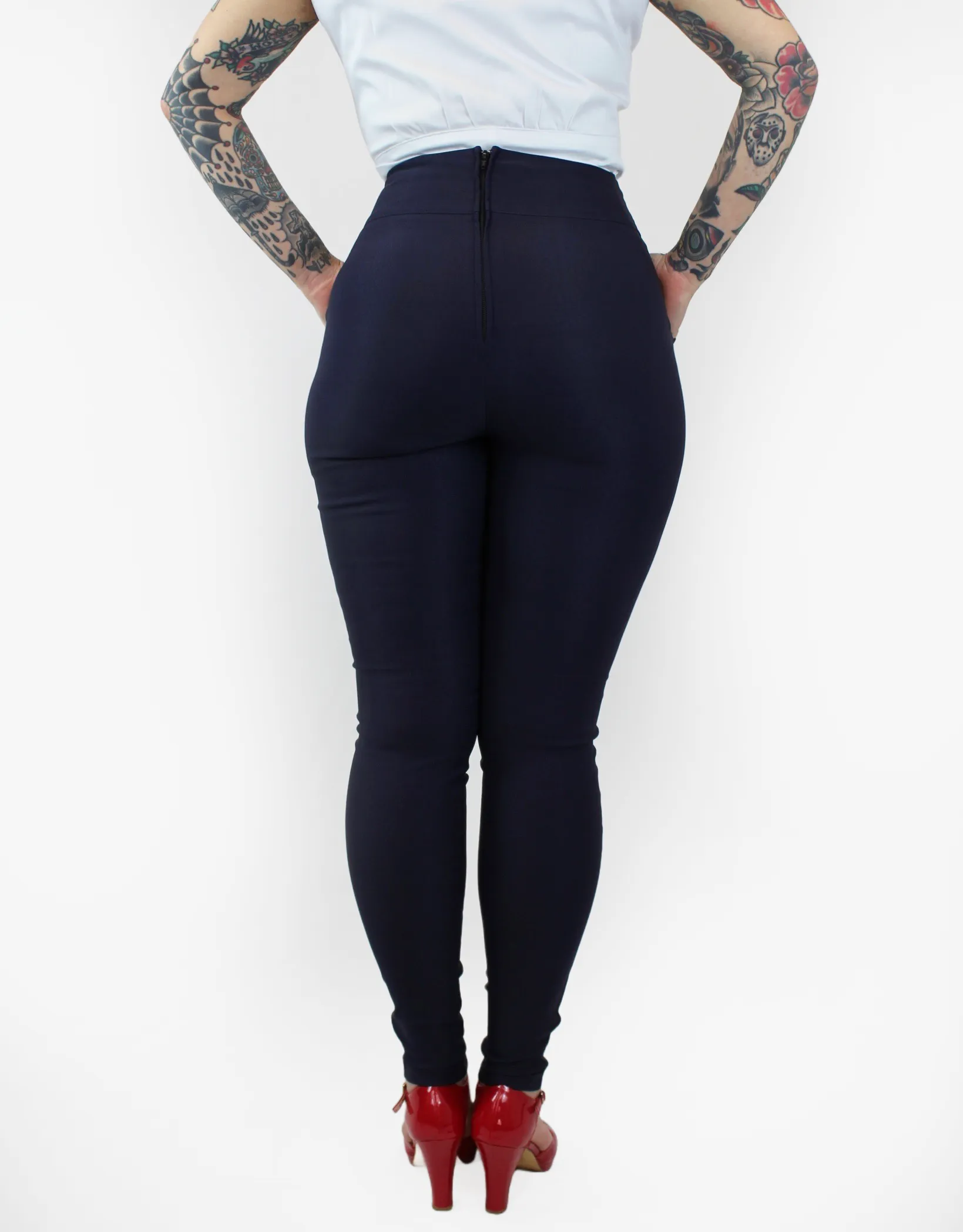 Tie Waist Navy High Waist Cigarette Pants