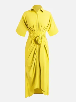 Waist Pleated Yellow Dress