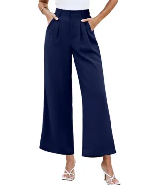 Women Cropped Trousers, Ladies Navy Blue Pants, 12-14 UK Size, M