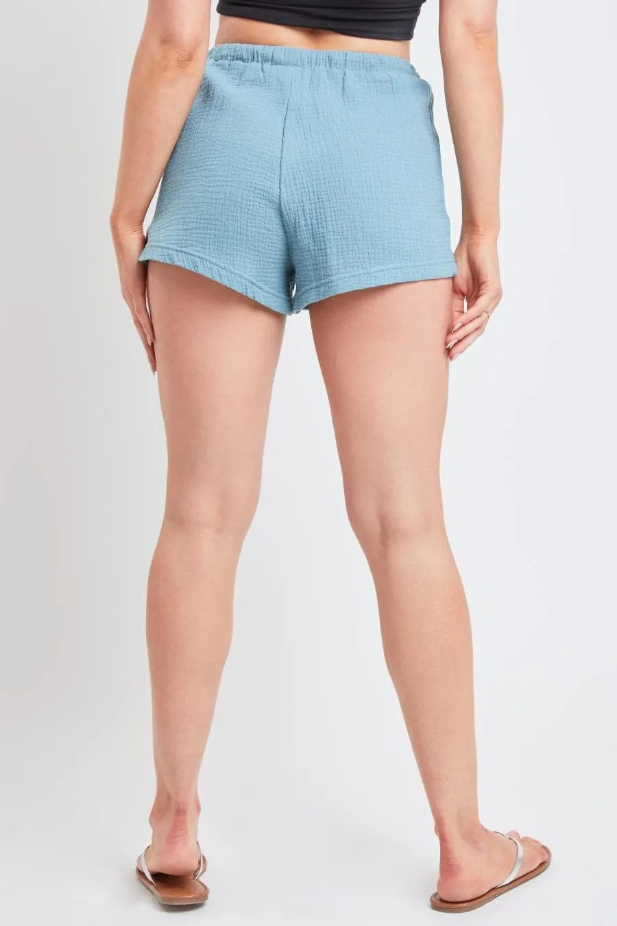 Women's Drawstring Textured Shorts With Pockets-Sale