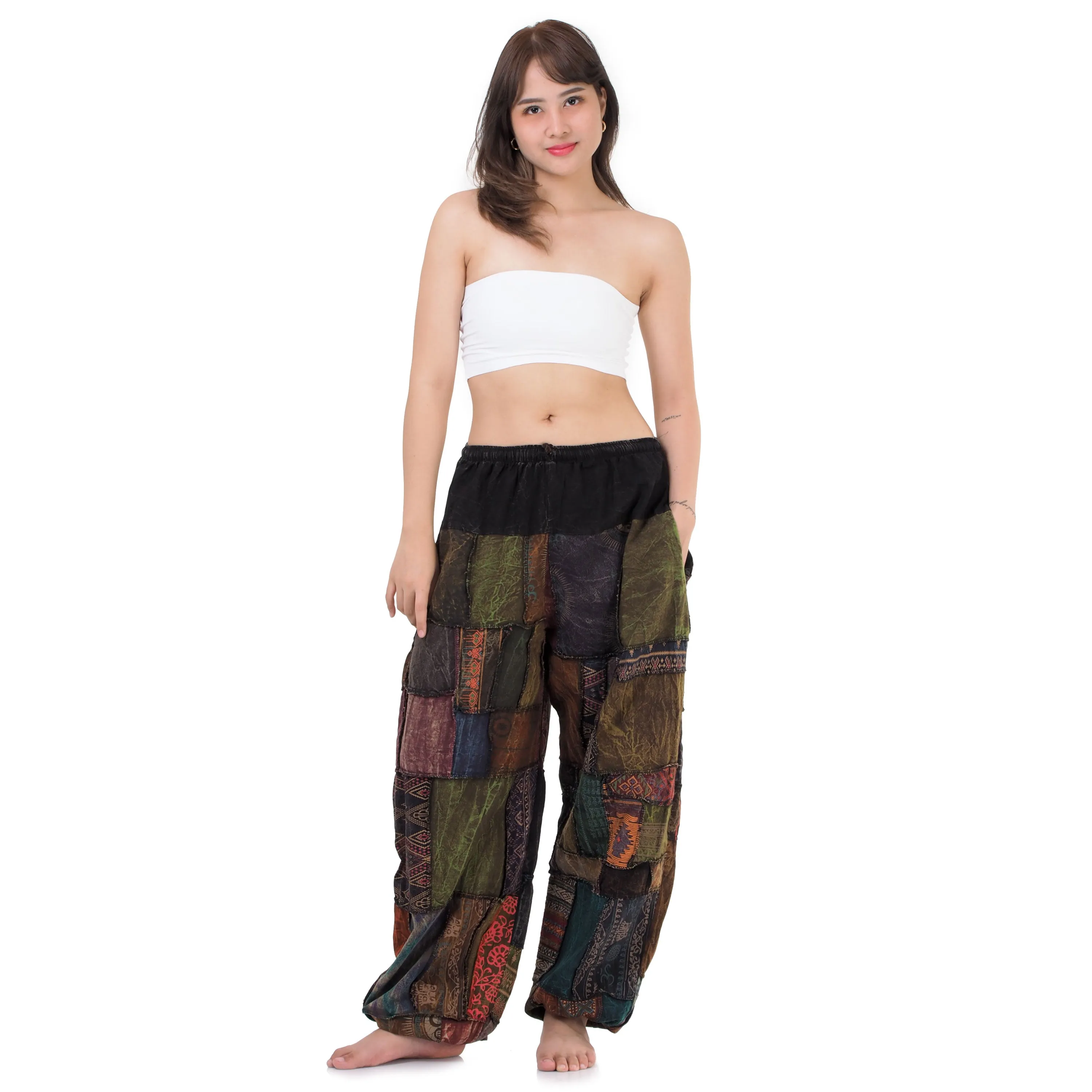 Women’s Earthy Patchwork Harem Pants Om Harmony