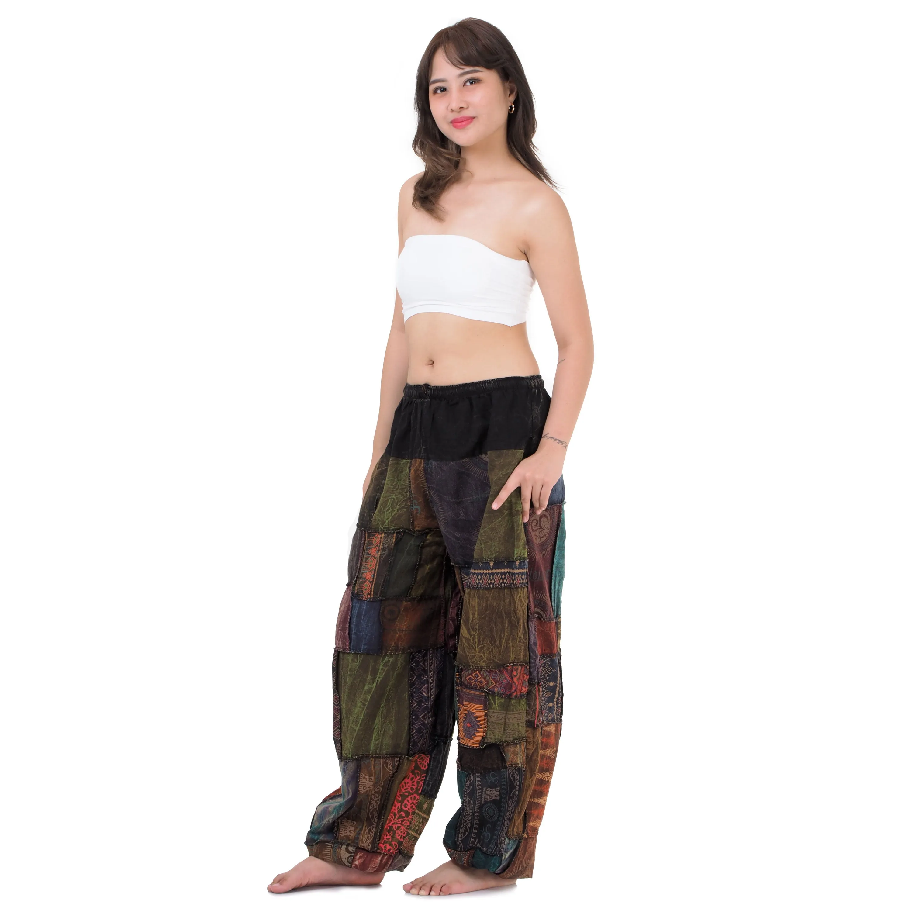 Women’s Earthy Patchwork Harem Pants Om Harmony