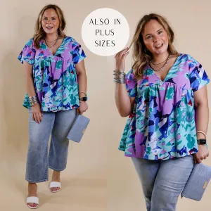 You Had Me At Aloha Watercolor Floral Top with V Neckline in Aqua Mix