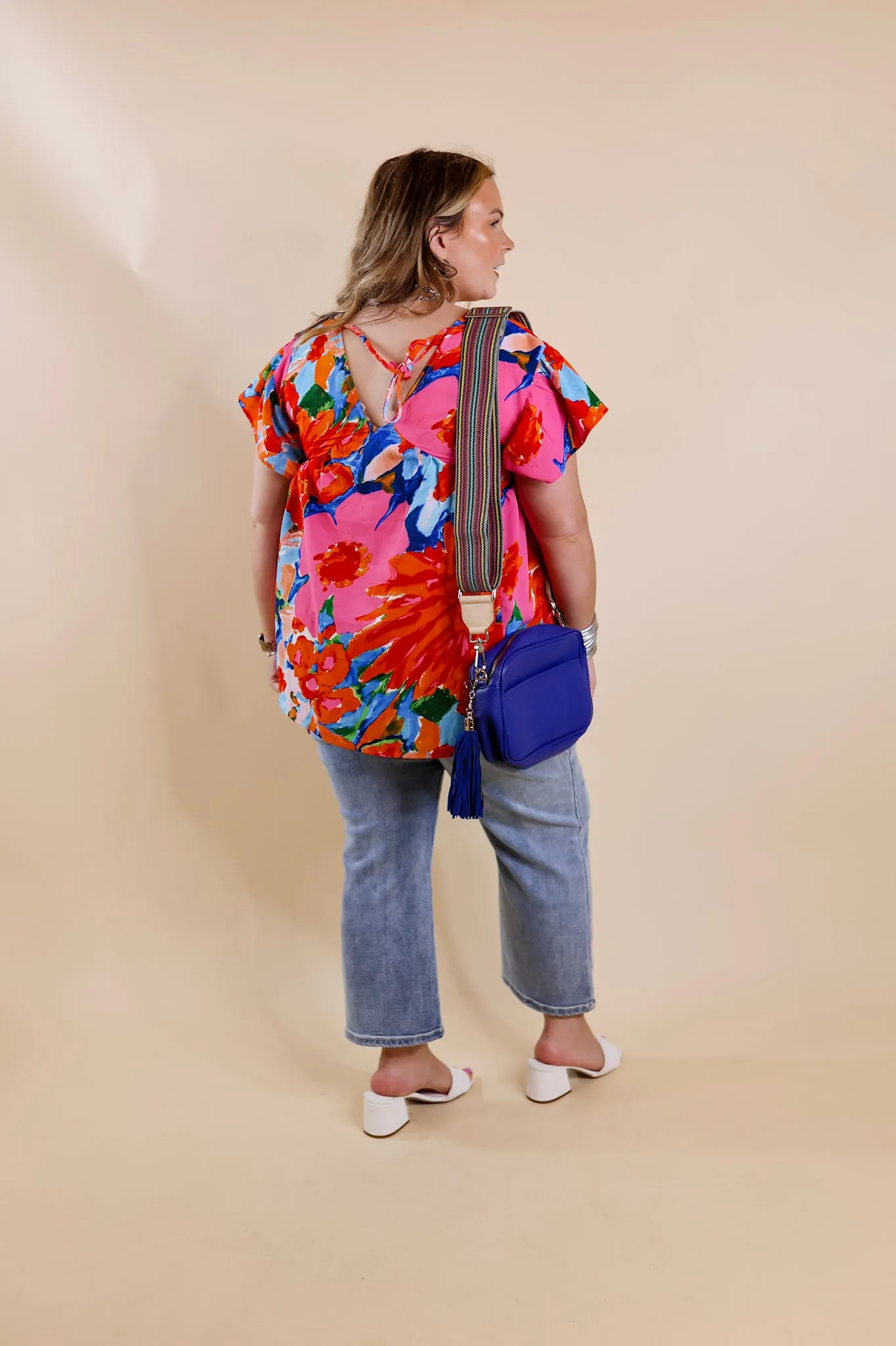 You Had Me At Aloha Watercolor Floral Top with V Neckline in Orange Mix